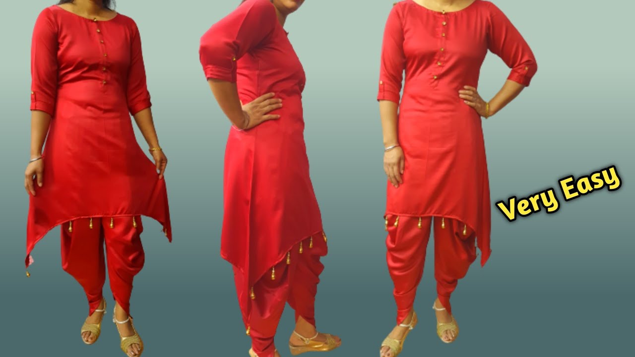 Red High Neck Kurti with Pant Set in Cotton - KRTEG1460 from saree.com